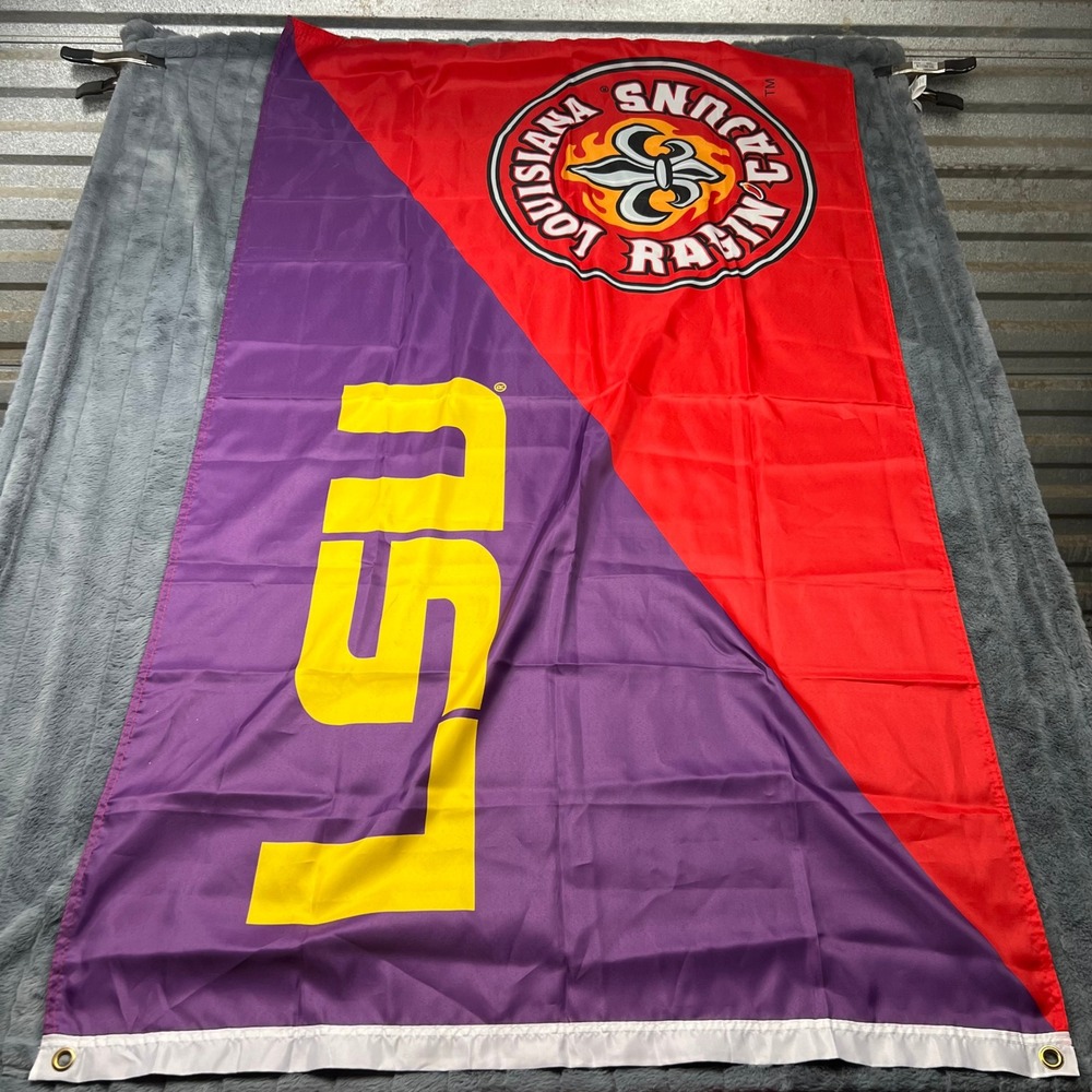 LSU Tigers Louisiana Ragin Cajuns House Divided Flag Banner 3x5 Purple Red 15170